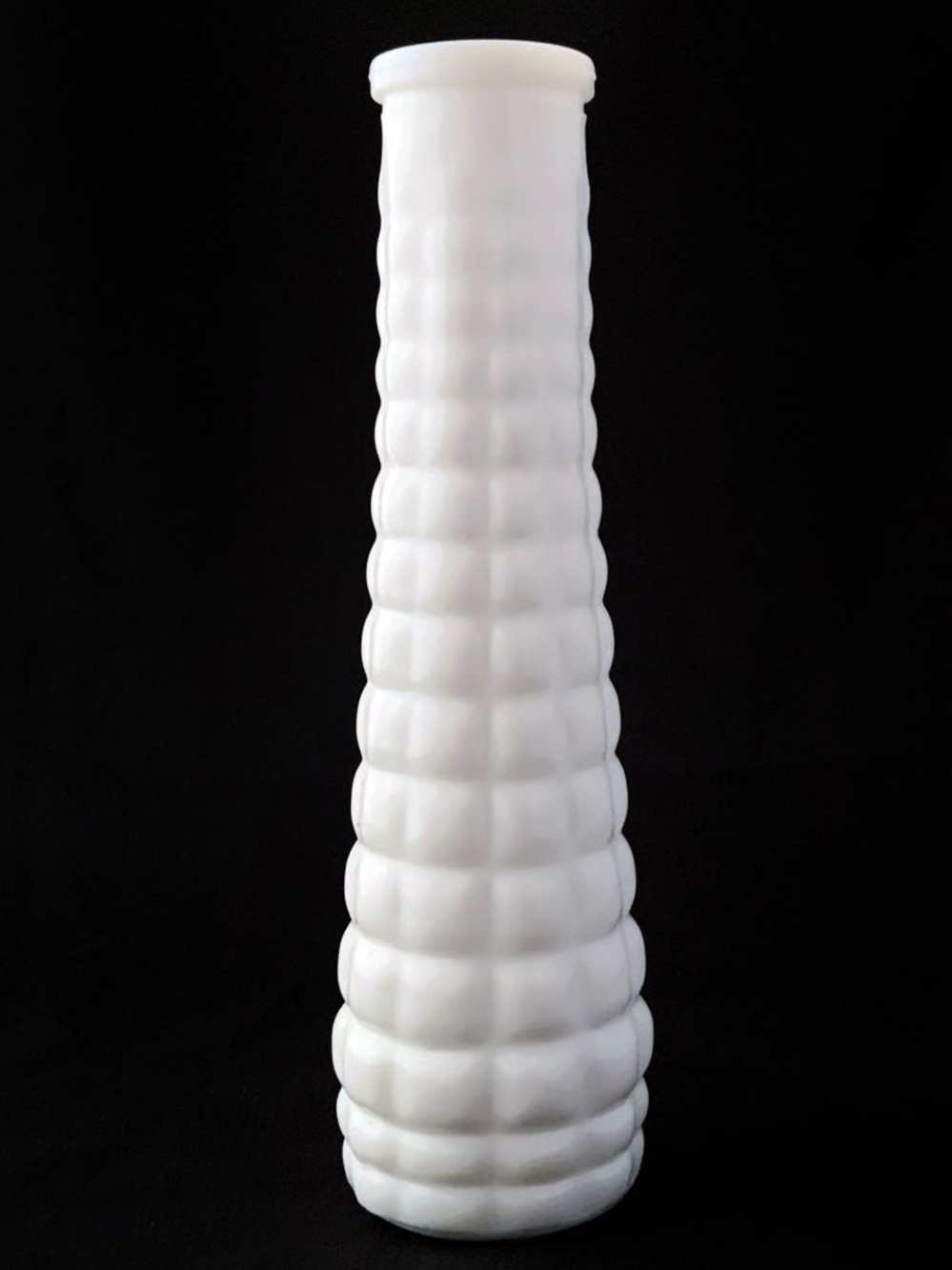 Quilted Squares White Milk Glass Floral Bud Vase, E.O. Brody Glass Company